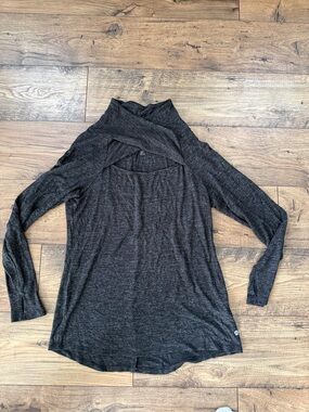 Apana Charcoal Crisscross Mock Neck Long Sleeve Top